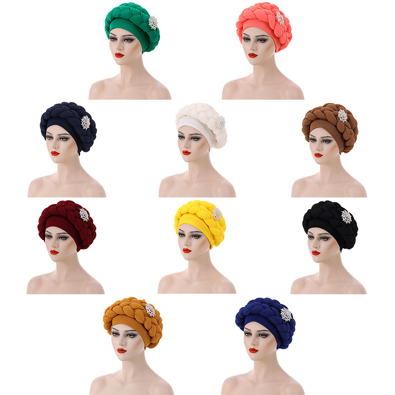 Muslim hat Autumn African hand-braided hat with accessory turban wrap_voghion.com