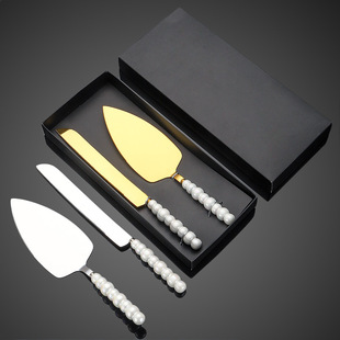 Amazon Light Luxury Stainless Steel Cake Knife and Spatula Set Pearl Ceramic Handle Pizza Spatula Dessert Fork Bread Knife