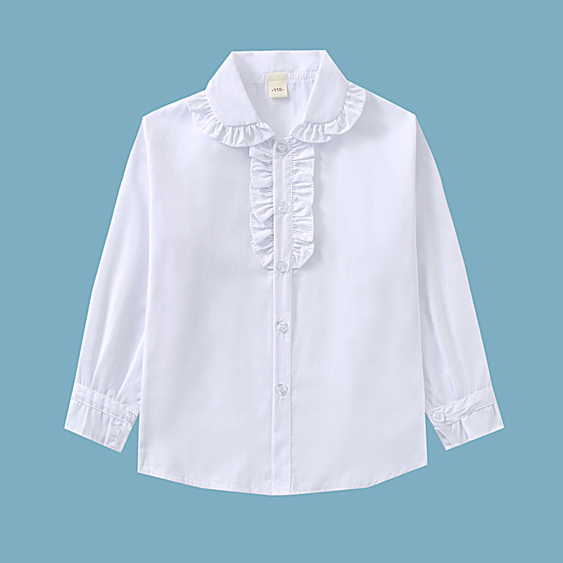 Children's Shirts 2025 Boys' Shirts Girls' White Shirts Formal Round Neck Pointed Collar Shirt Lace
