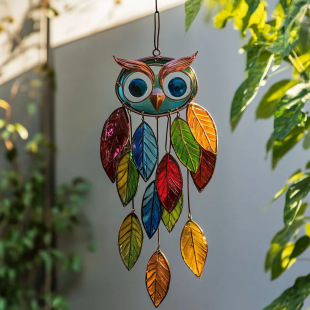 Cross-Border New Product Stained Owl Hangings Colorful Owl Sun Catcher Scene Pendant