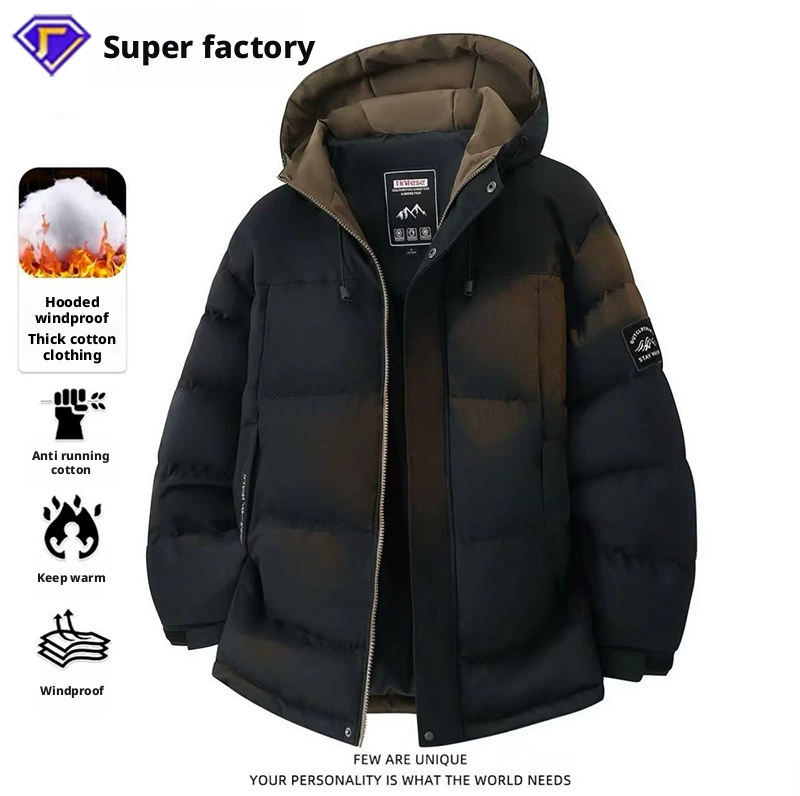 2025 высококачественная зимняя новая хлопковая верхняя одежда с капюшоном для молодых и средних мужчин, модная утолщенная морозостойкая пуховая хлопковая куртка