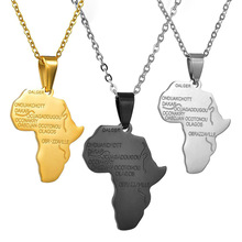 Temu热卖不锈钢个性非洲地图嘻哈坠项链钛钢非洲地图吊坠夸张项链