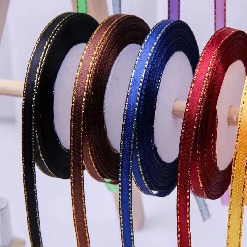 0.6CM 더블 골드 에지 싱글 사이드 리본 웨딩 선물 상자 사탕 상자 포장 리본 초대 카드 활 리본