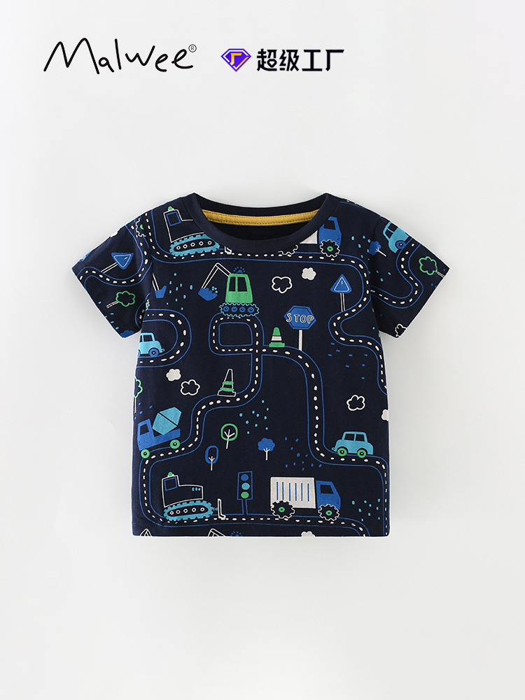 Malwee ropa para niños de verano casual nueva camiseta europea y americana de cuello redondo guapo ropa para niños