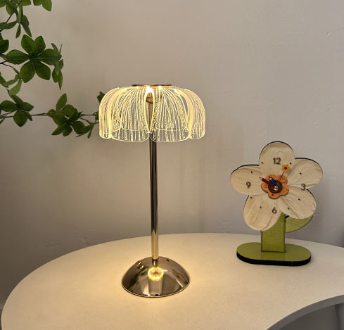 Luz de escritorio recargable de toque flor acrílico dormitorio cabecera luz de noche atmósfera USB tricolor atenuación recargable