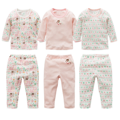 Distribution of elastic ribbed cotton children's spring, autumn and winter thin section girls' home long-sleeved trousers suit