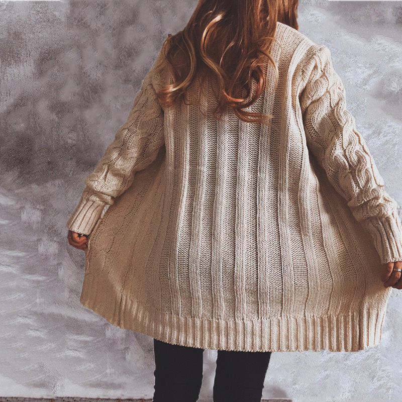 Single-Breasted Coarse Twist Long-Sleeved Knitted Sweater Cardigan NSSX104236