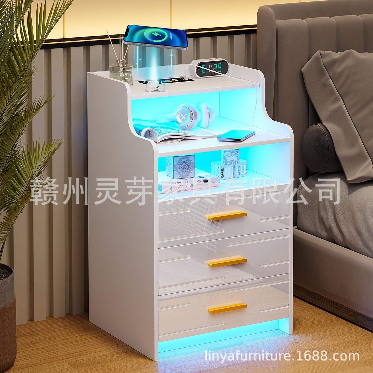 Amazon venta caliente de muebles de tablero con diodos luminosos recargables mesas de cama fábrica de comercio exterior al por mayor