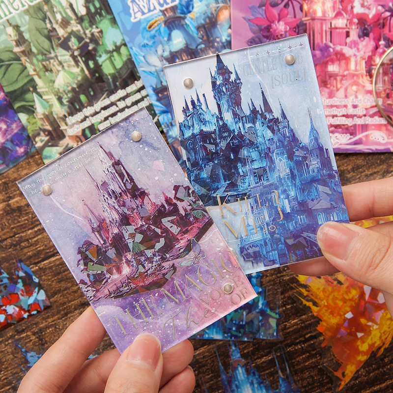 Sky Fortress transparente pegatinas impermeables para mascotas bolsas diy diario de mano pegatinas decorativas pegatinas de construcción láser pegatinas de castillo