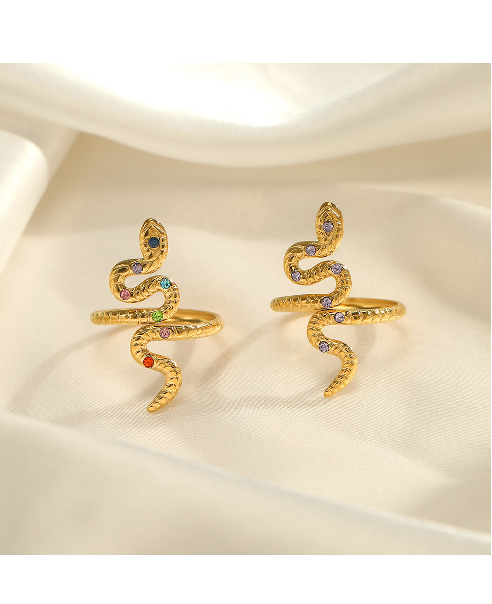 Daily Occasion 304 Stainless Steel Material Wholesale Jewelry Fashion Snake 304 Stainless Steel Rhinestones Inlay Stainless Steel Rings