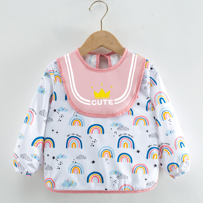 Mono para niños impermeable de manga larga anti-vestirse bebé comiendo ropa delantal bebé mono de bebé babero ropa de protección