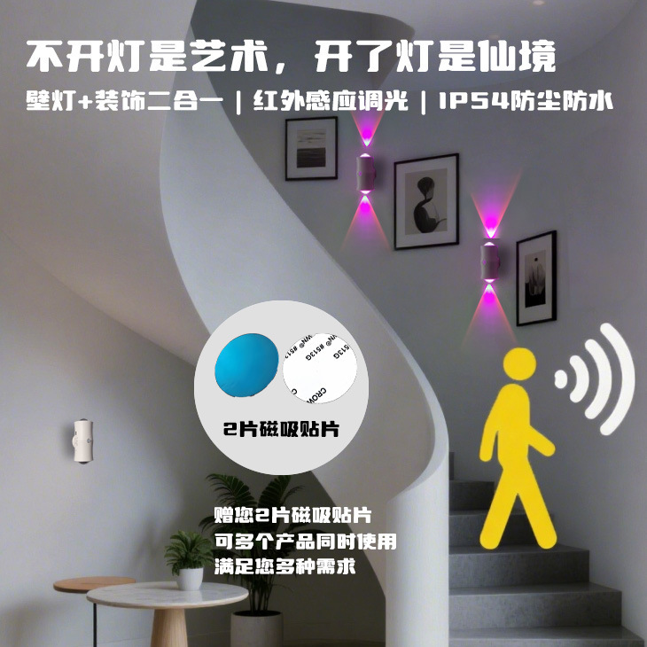 跨境七彩渐变氛围小夜灯智能人体感应磁吸充电式幻彩墙壁灯家居灯|undefined