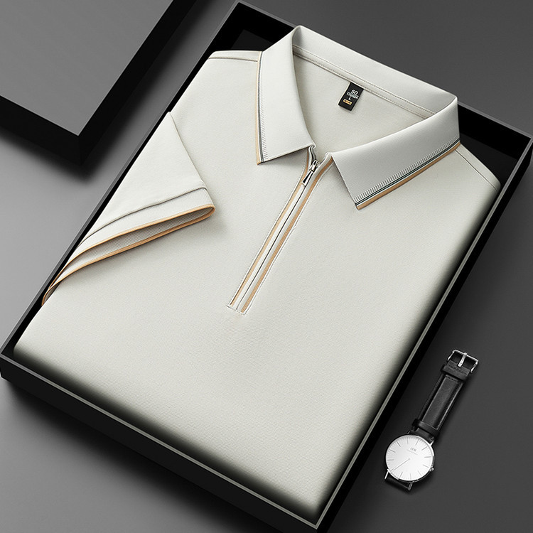 Camiseta de manga corta de algodón de lino refrescante con vestido de verano de seda de morera Polo de solapa para hombre Verano 2025