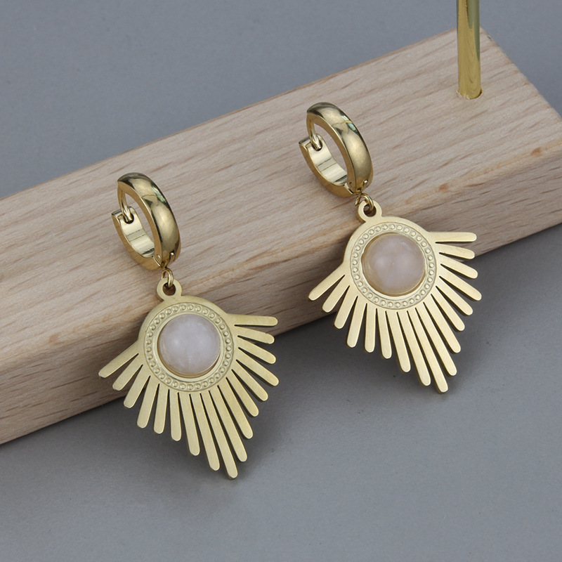 Simple Style Geometric Titanium Steel Earrings Necklace Artificial Gemstones Stainless Steel Necklac