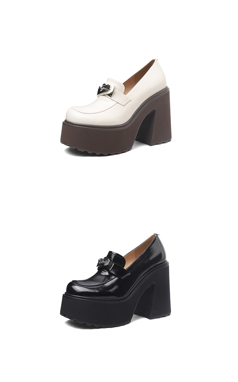 Giày loafer nữ đế xuồng platform gót cao 12 cm khóa cài da thật — màu đen chi tiết 8