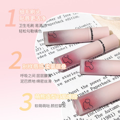 Kakashow Cute Bear Matte Lip Glaze, Muddy Fog Satin Lip Mud, Full & White, Dual-Use Lipstick for Girls