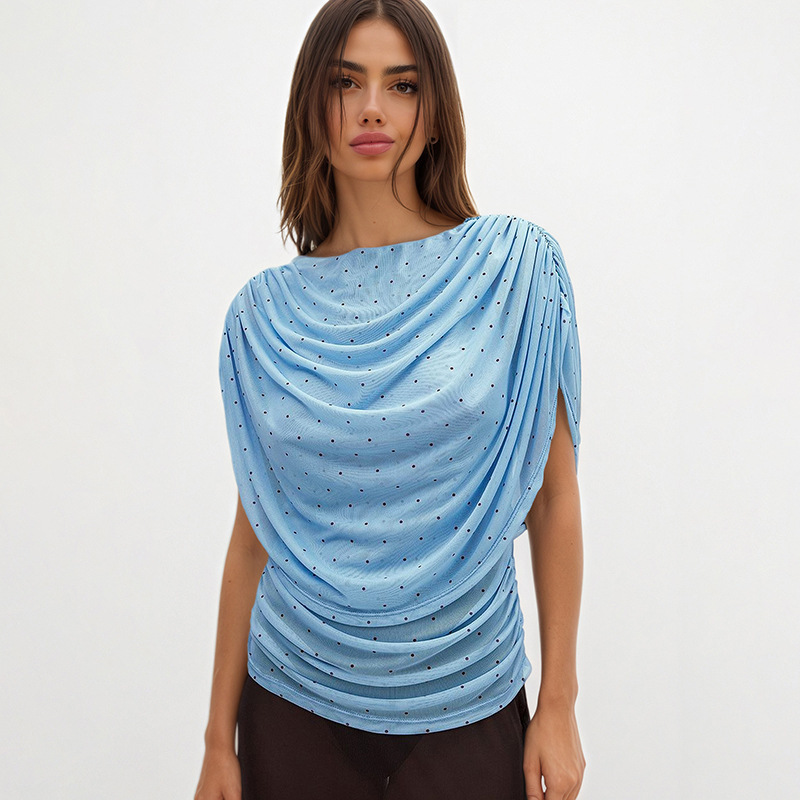 C26Tp141 European and American Style Cross-Border Women's Clothing Spring and Summer New Ins Style Morandi Polka Dot Print Shawl Top
