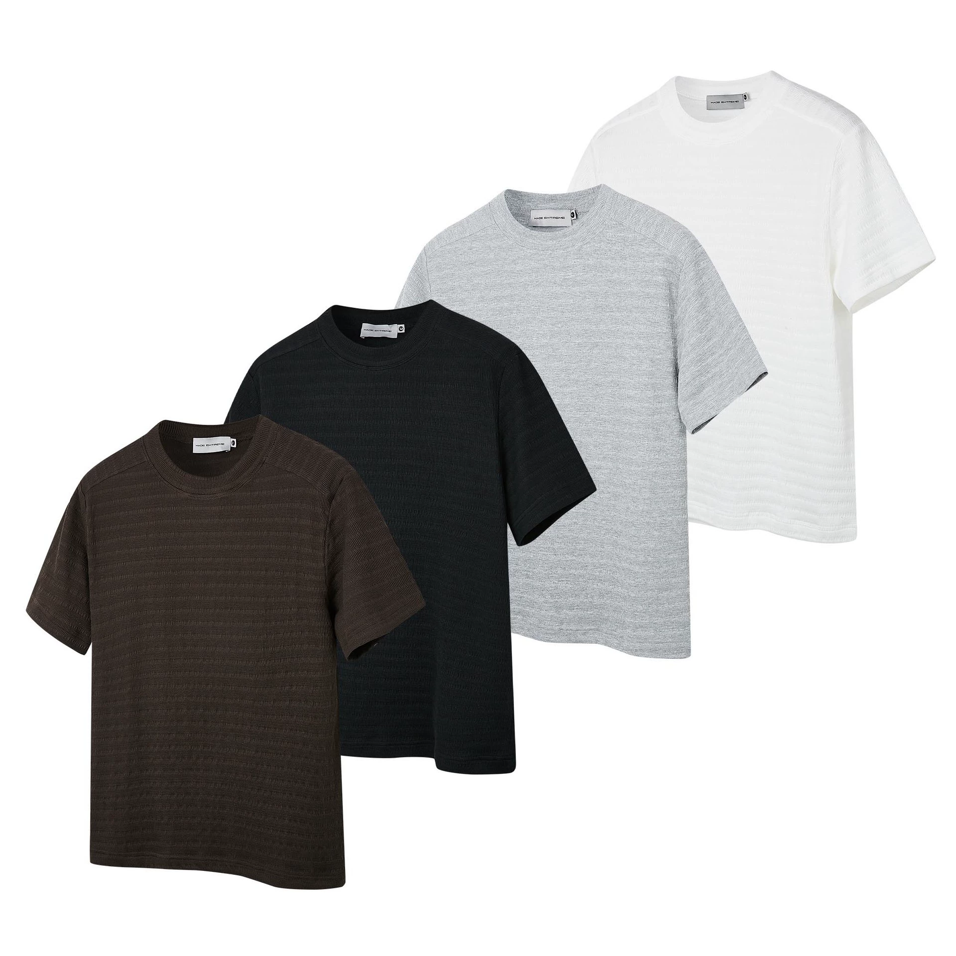 MADEEXTREME Летняя мужская одежда экстравагантная текстура смешанная основа жаккардовый воротник с круглым вырезом мужская и женская футболки с короткими рукавами