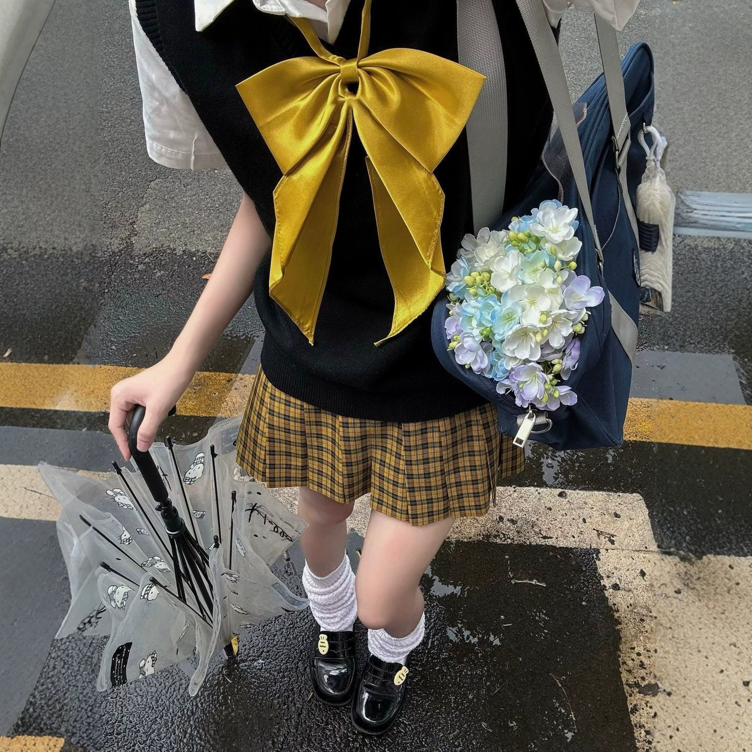 向日葵jk制服日系学院风百褶裙格裙原创校供感毛衣衬衫短裙套装女