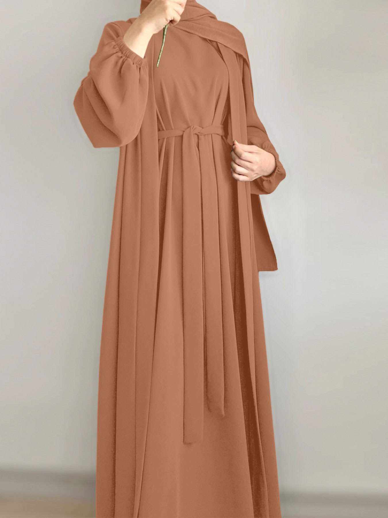 2025 Spring New Arrival Turkey Dubai Solid Color Two-Piece Women's Robe Dress_ecoleips.com