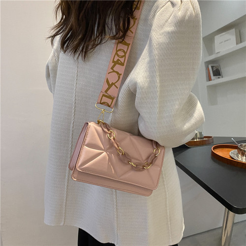 Casual Women's Autumn  New Trendy Fashion Net Red Single Shoulder Small Square Bag Simple Ins Wide Belt Crossbody Bag