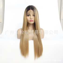 前蕾丝假发13*4头套 化纤金黄发假发头套 lace frontal wigs 跨境
