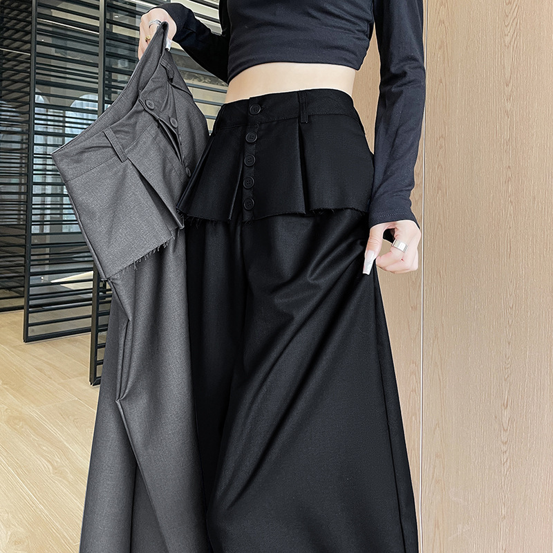 Fake Two-Piece Wide-Leg Suit Pants for Women, 2026 Spring/Summer New Style, Single-Breasted Design, Slimming, High-End Casual Pants for Work