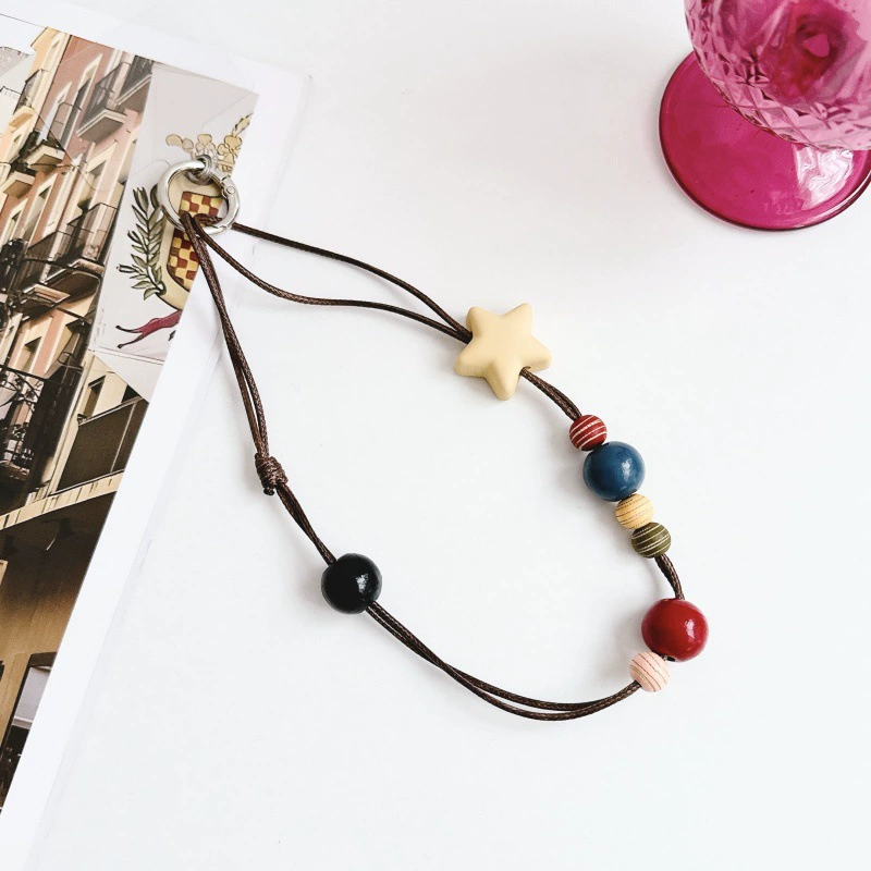 Retro wooden beads, mobile phone, protective strap, handheld pendant, handle