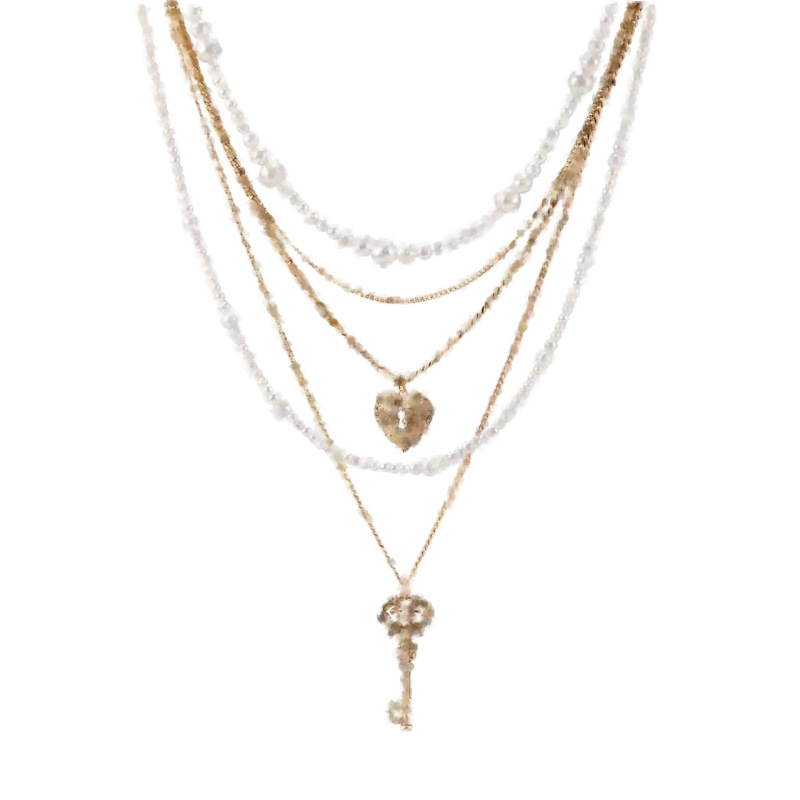 Vintage Love Lock Series Multi-Layer Pearl Necklace Niche Sweater Chain Detachable