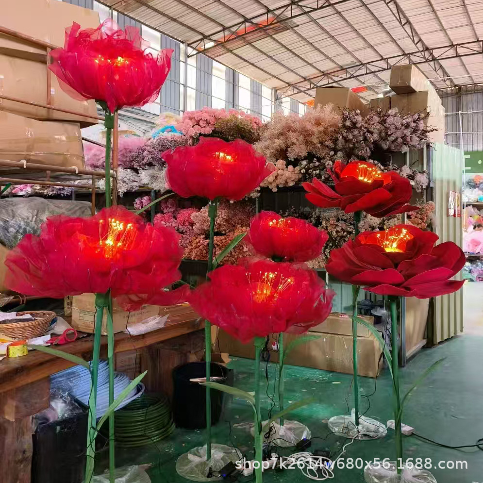 新款电动机械开合花带灯款手工真丝透明婚礼丝花艺装饰仙女花拍照