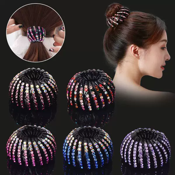 Hairpin for Ponytail, Bun Hair Accessory, Bird's Nest Updo, Diamond-Encrusted Ornament, Flower Bun Hair Clip, Claw Clip, Xiuhe Hair Accessory