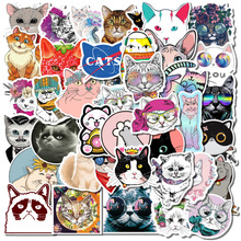 50張亞馬遜可愛卡通寵物貓咪行李箱貼紙手繪貓貼紙DIY相冊貼紙