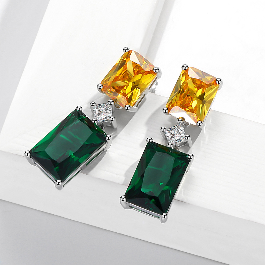 Malachite green geometric earrings with zircon