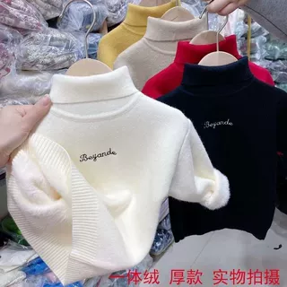 【现货】宝宝毛衣一体绒男童秋冬款女童高领打底衫儿童针织衫新款