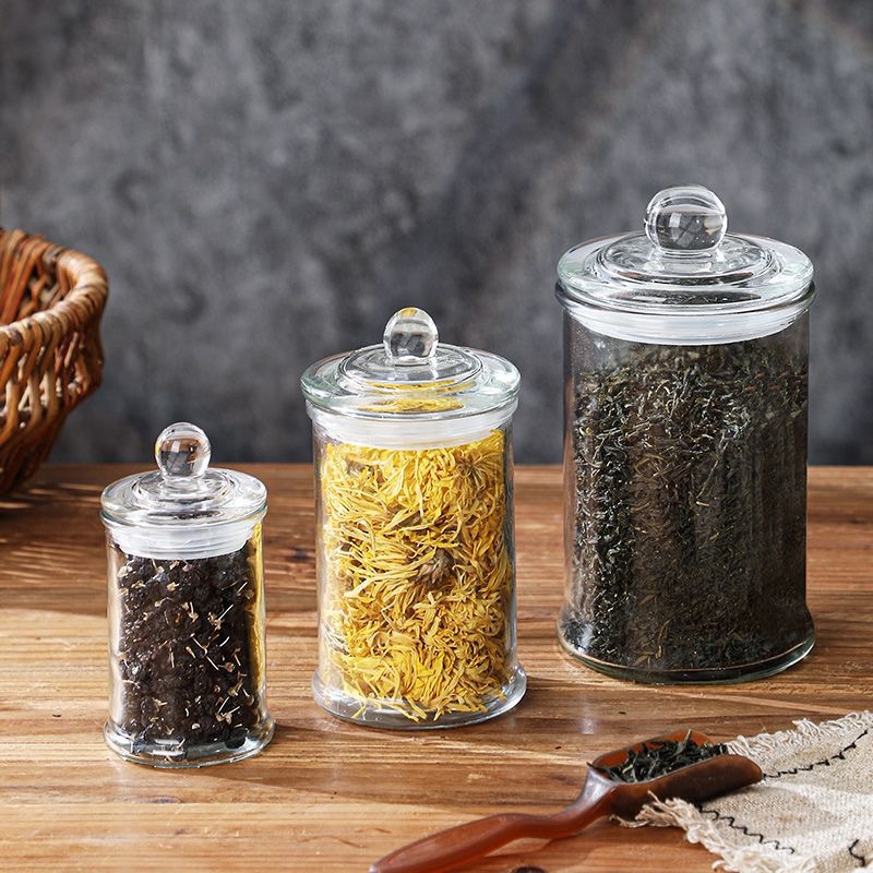 圆柱玻璃密封罐新中式茶叶罐玻璃盖零食罐收纳玻璃罐糖果罐批发