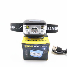 跨境LED强光远射头灯感应USB充电便携型头戴灯户外夜跑头灯防水