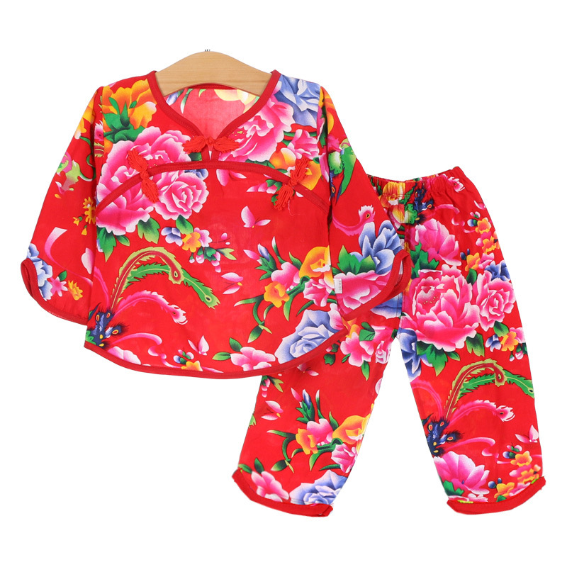 Spot wholesale children's suit National style long sleeve buckle suit phoenix tail peony color manufacturers northeast large flower cloth