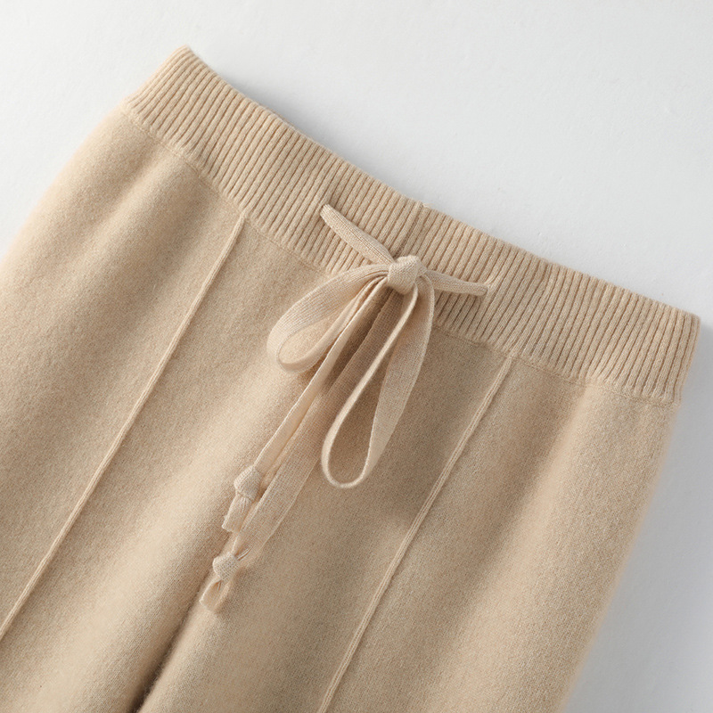 Pantalones de punto de pierna ancha de lana de color puro pantalones de fregona rectos de cintura alta para mujer Otoño e Invierno engrosados drapeados sueltos ropa exterior pantalones largos image 5