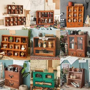 Solid Wood Desktop Storage Box Wooden Retro Dressing Table Perfume Cosmetics Storage Rack Table Cup Storage Cabinet