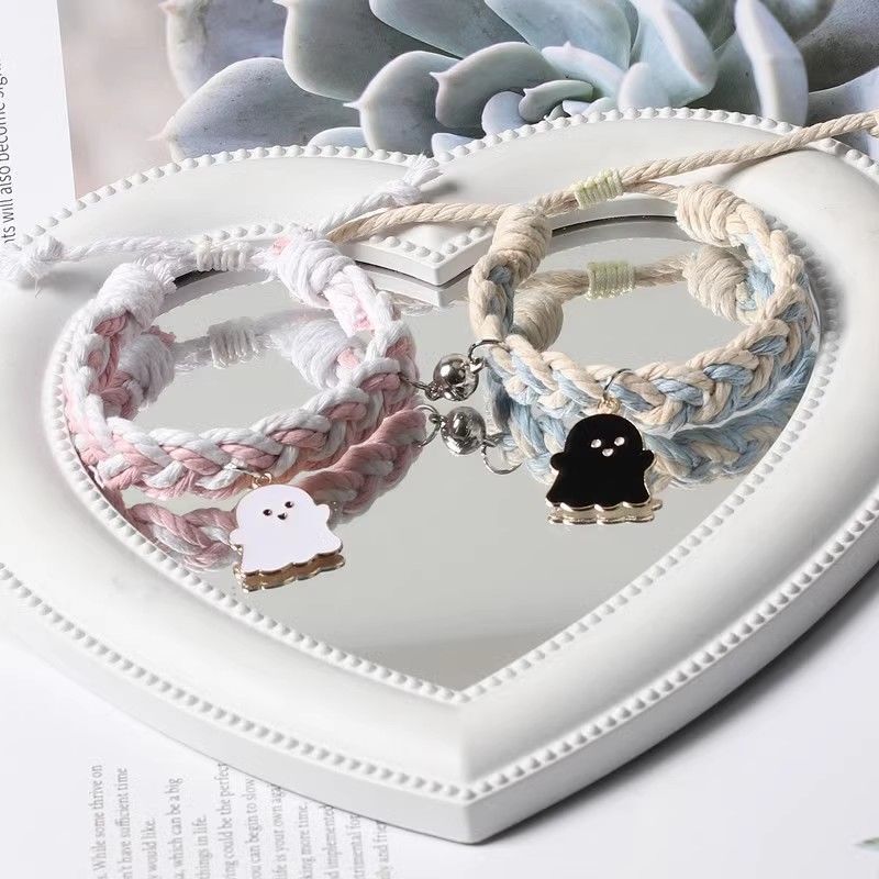 Creative Cartoon Ghost Couple Magnetic Bracelets, a Pair for Boyfriend, Girl Heart, Best Friend, Attracting Bracelets, Small Rubber Bands