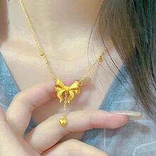 越南沙金在逃公主锁骨项链女蝴蝶结爱心流苏吊坠锁骨链久不掉色直