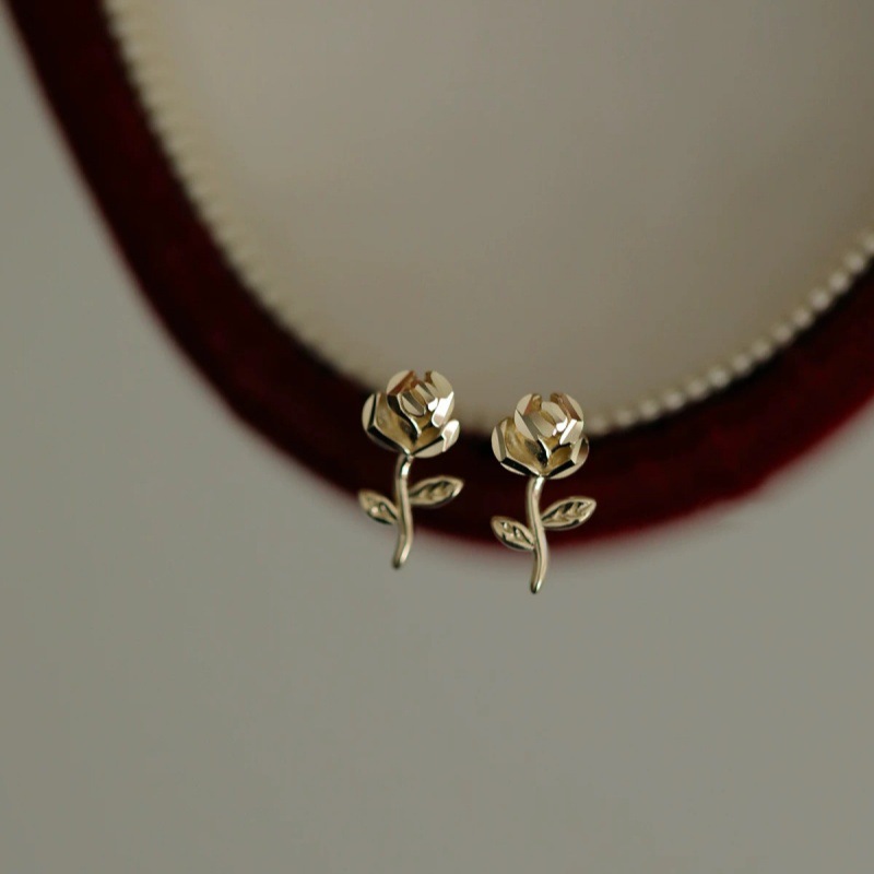 Daily Occasion 925 Sterling Silver Material 1 Pair 925 Sterling Silver 925 Sterling Silver Earrings Rose Ear Studs
