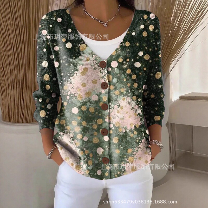 Foreign trade, Amazon, new and unique retro 3D printed sweater, Christmas cardigan, women's autumn and winter clothing Foreign trade, Amazon, new and unique retro 3D printed sweater, Christmas cardigan, women's autumn and winter clothing