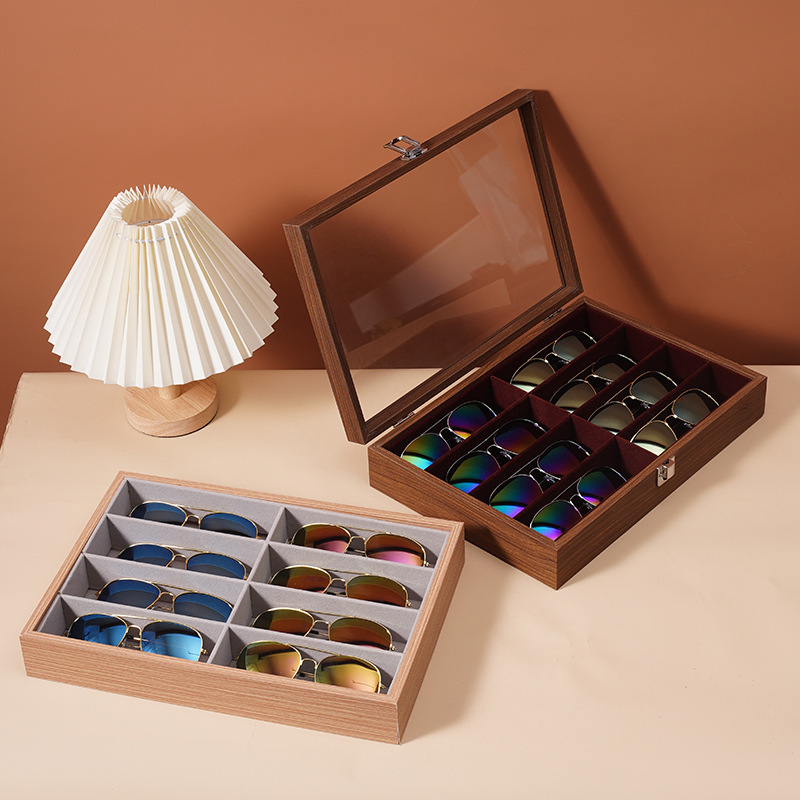 Walnut grain glasses case high-end skylight large-capacity myopia sunglasses sunglasses wristwatch jewelry storage display