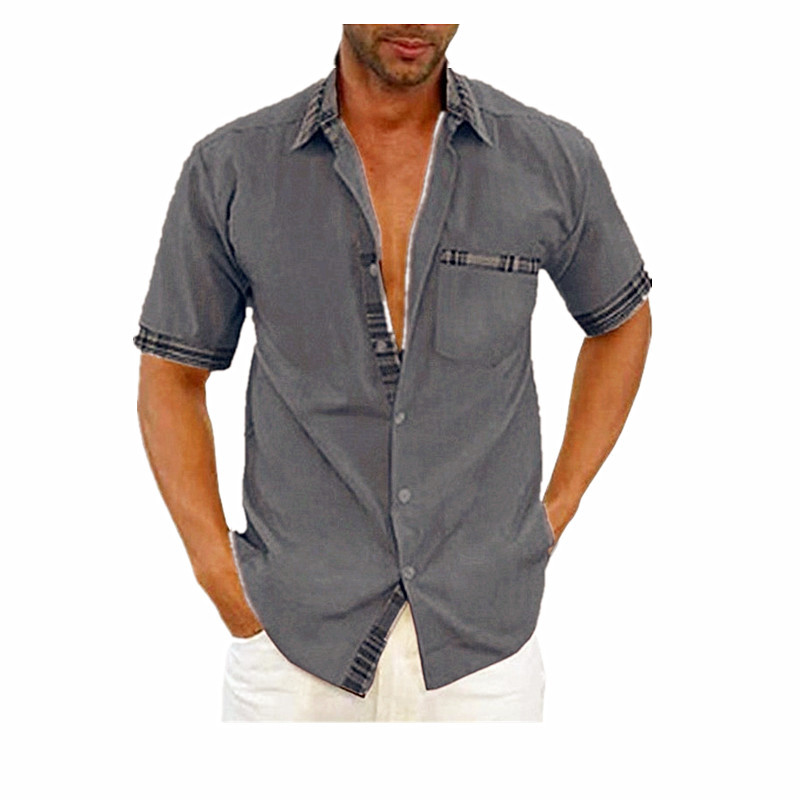 Nueva camisa casual de primavera 2023 para hombres sin planchar cardigan manga corta moda urbana solapa camisa de hombre