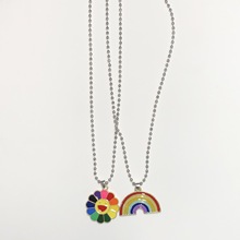 彩虹项链男潮ins嘻哈韩版网红潮牌简约百搭太阳花挂饰男女士吊坠