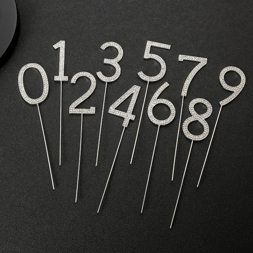 New fashionable birthday and wedding accessories cake insert number 0-9 alloy diamond insert manufacturer wholesale