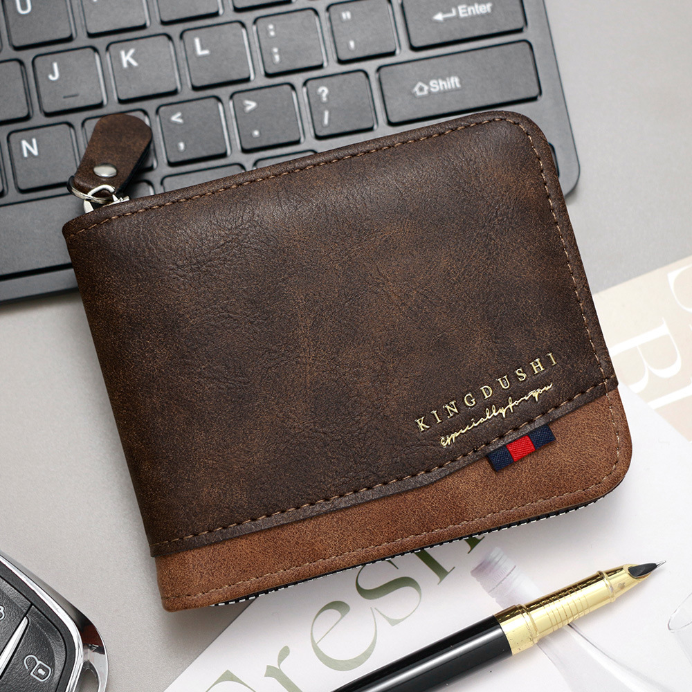 Ventas transfronterizas calientes de moda de color contraste de hombre cartera corta multi-tarjeta brazalete bisagra bolsa de cambio cartera al por mayor