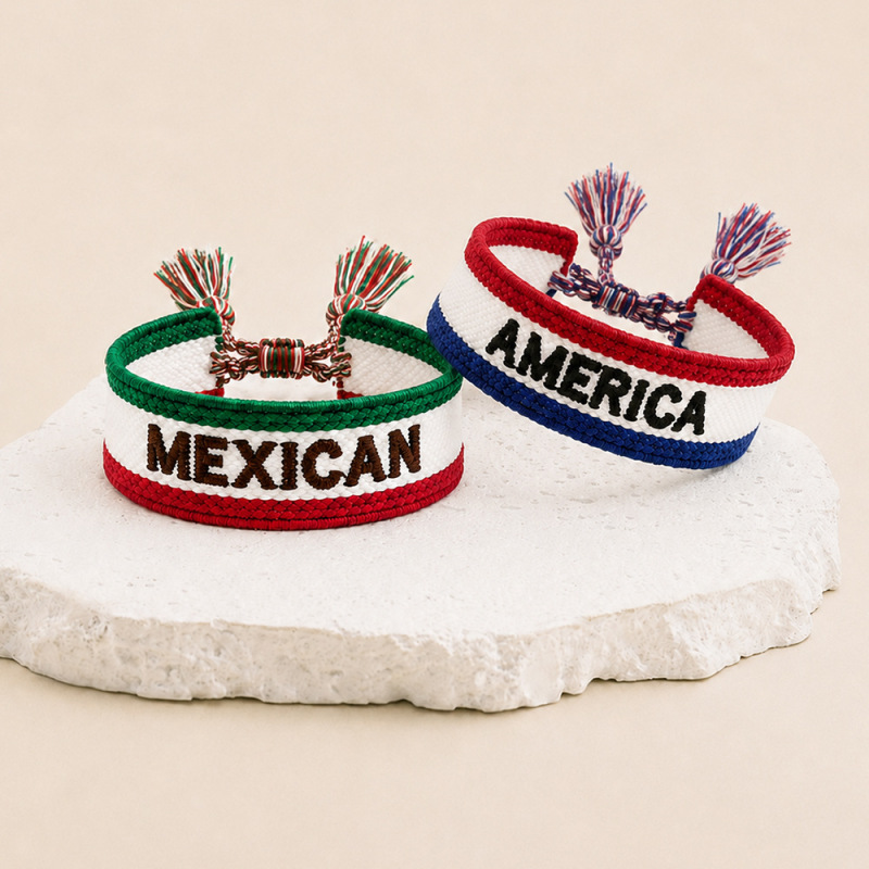Cross-Border Embroidered Tassel Bracelets Customized with Country/Nationality (Usa, Canada) Adjustable Fashion Friendship Bracelets Wholesale