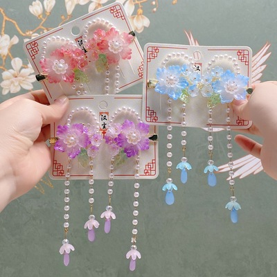 kids Girls Chinese Hanfu Princess Headdress chinese folk dance hair clip  tassel shake hairpin girls hairpin ancientry hair accessories wholesale